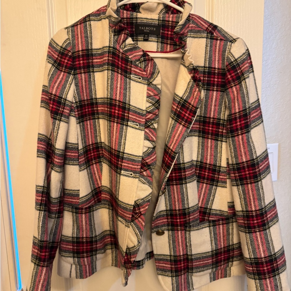 Talbots Women's Plaid Jacket - Red and White